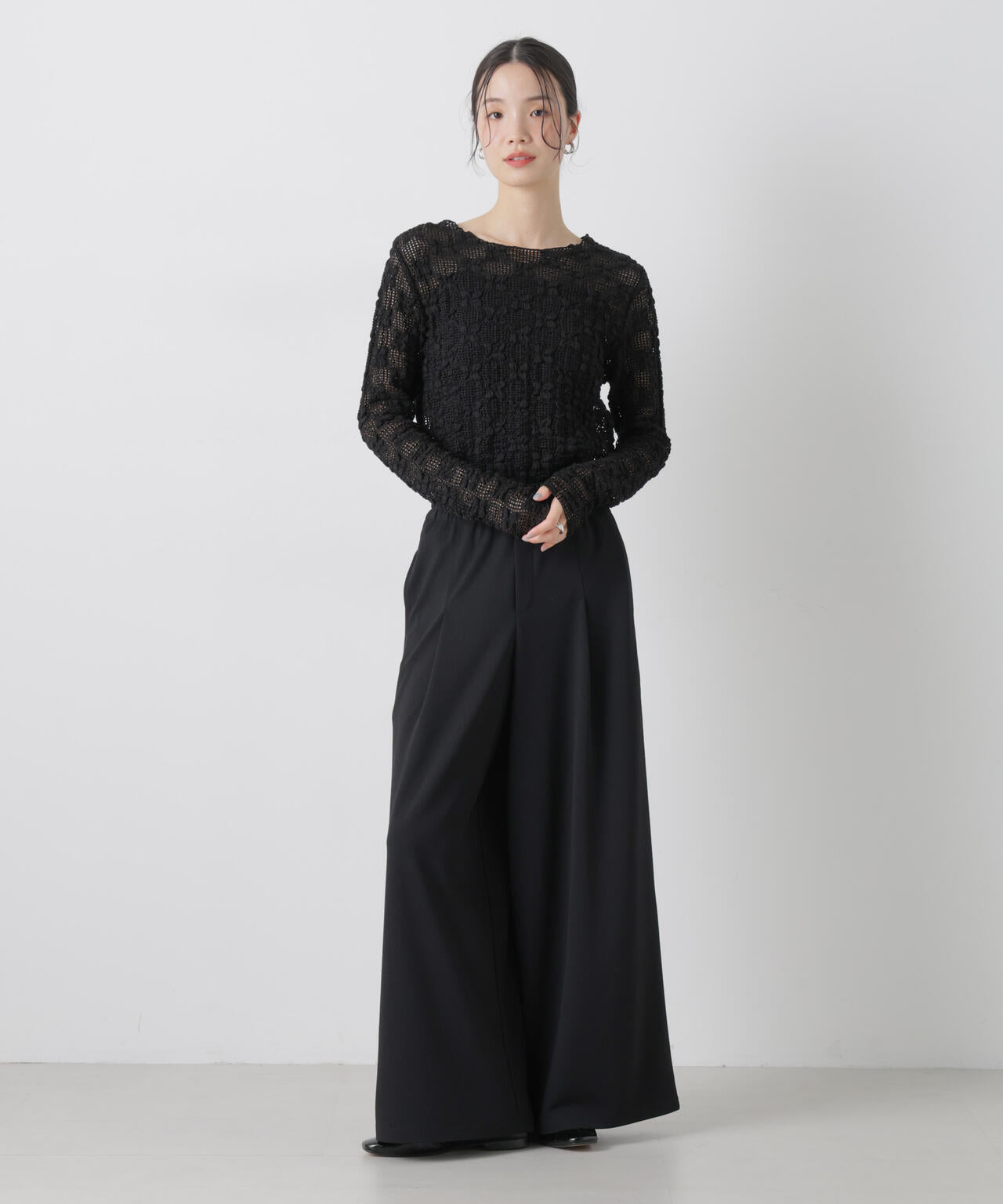 タックワイドカットジョーゼットパンツ 6736127301