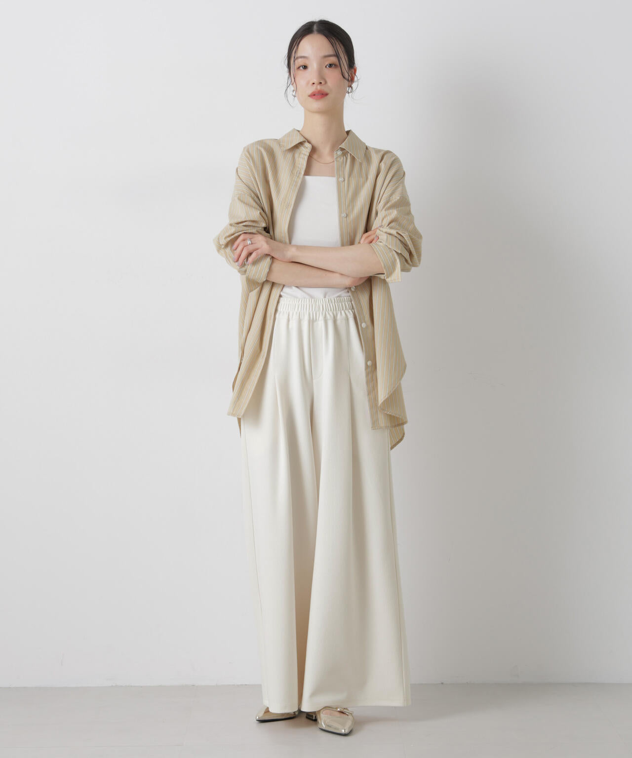 タックワイドカットジョーゼットパンツ 6736127301