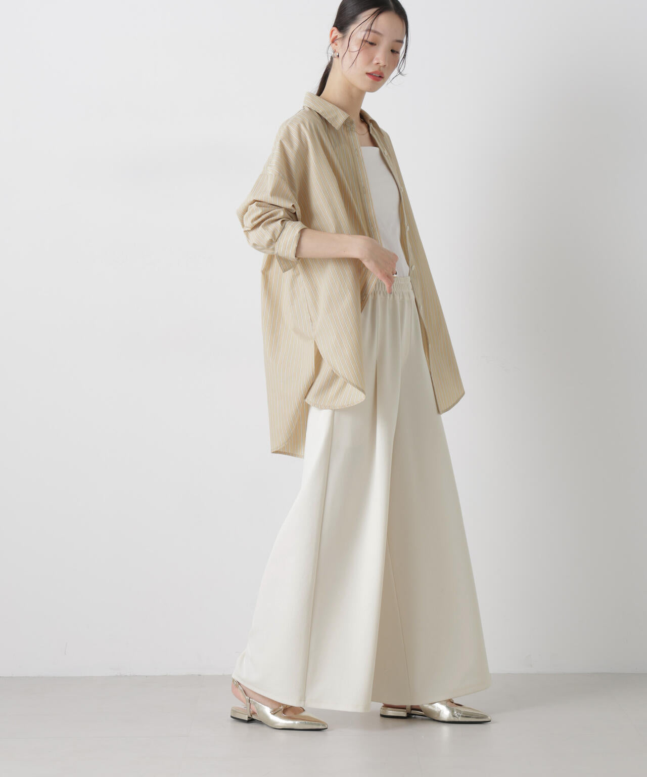 タックワイドカットジョーゼットパンツ 6736127301