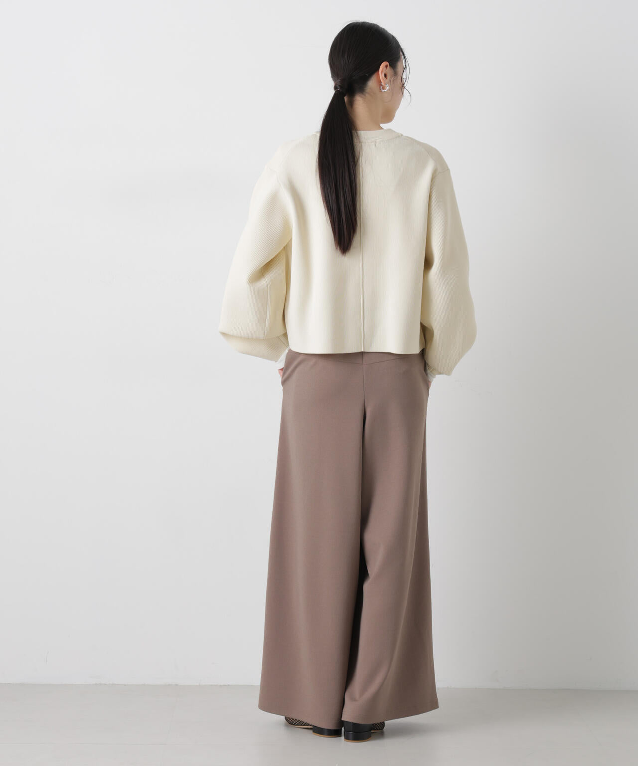 ABOUT パンツ タック ワイド カットジョーゼット パンツ