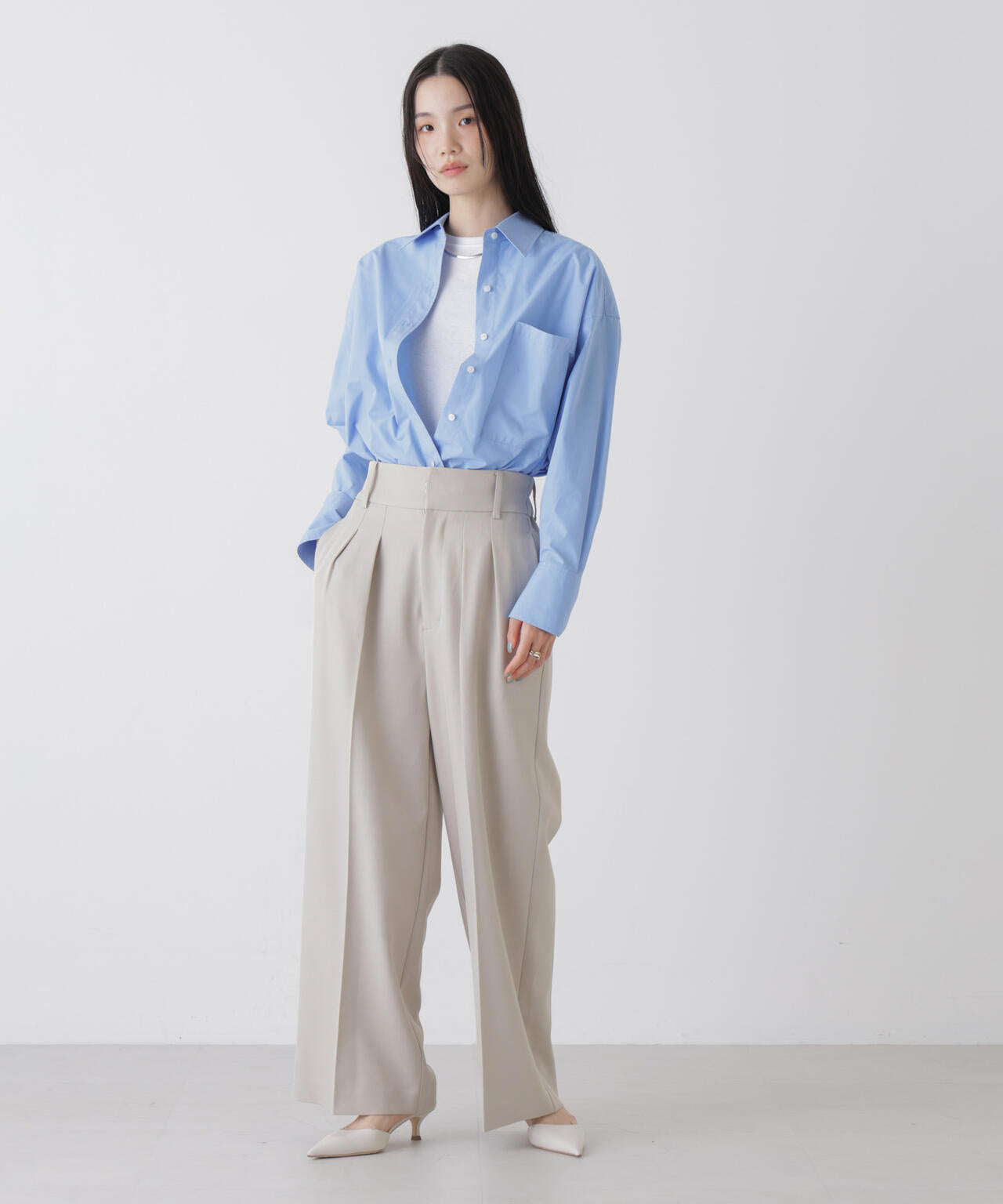 ハイウエスト ツータック ワイドパンツ