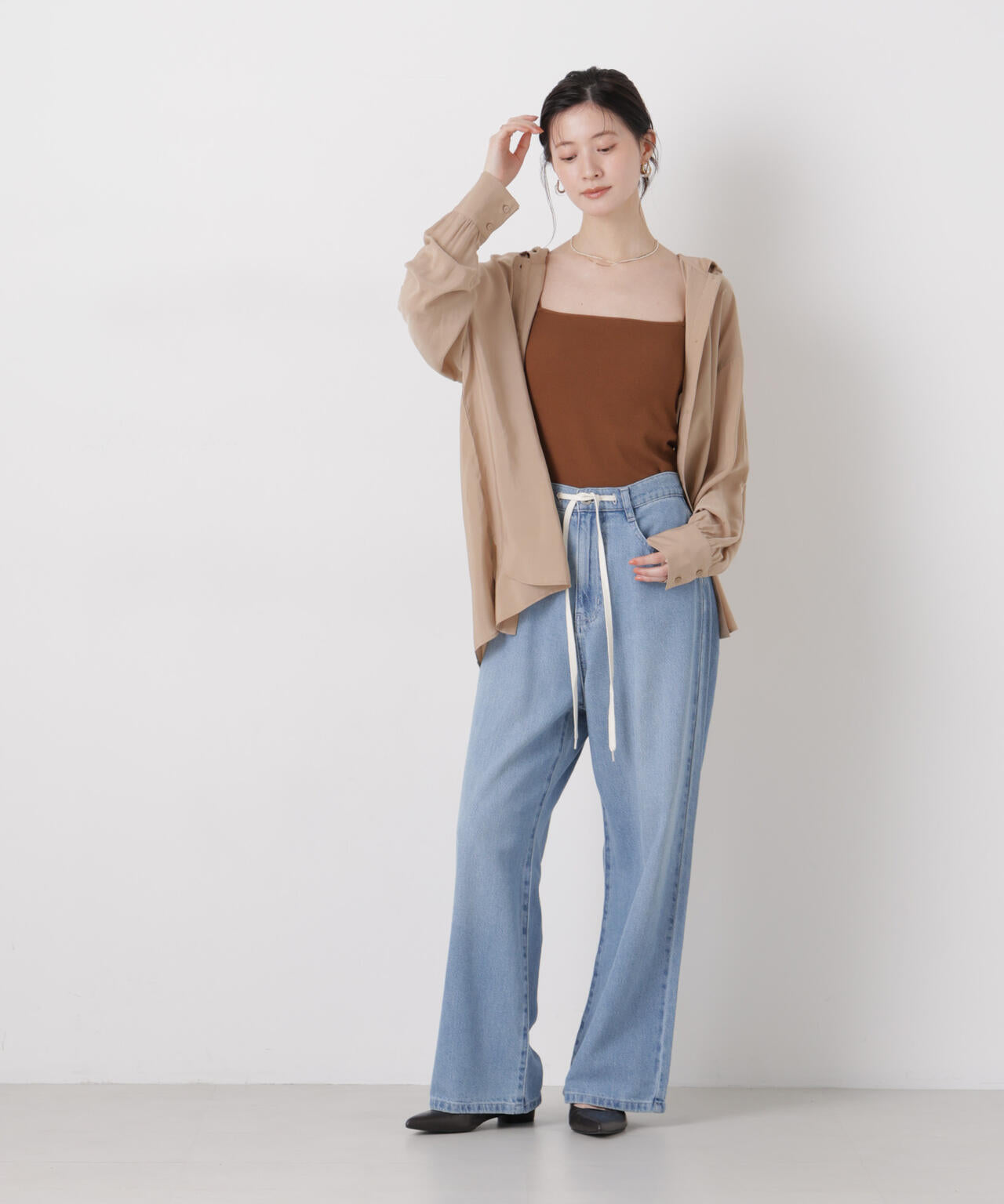 ウエストドロストワイドデニムパンツ 6736127306