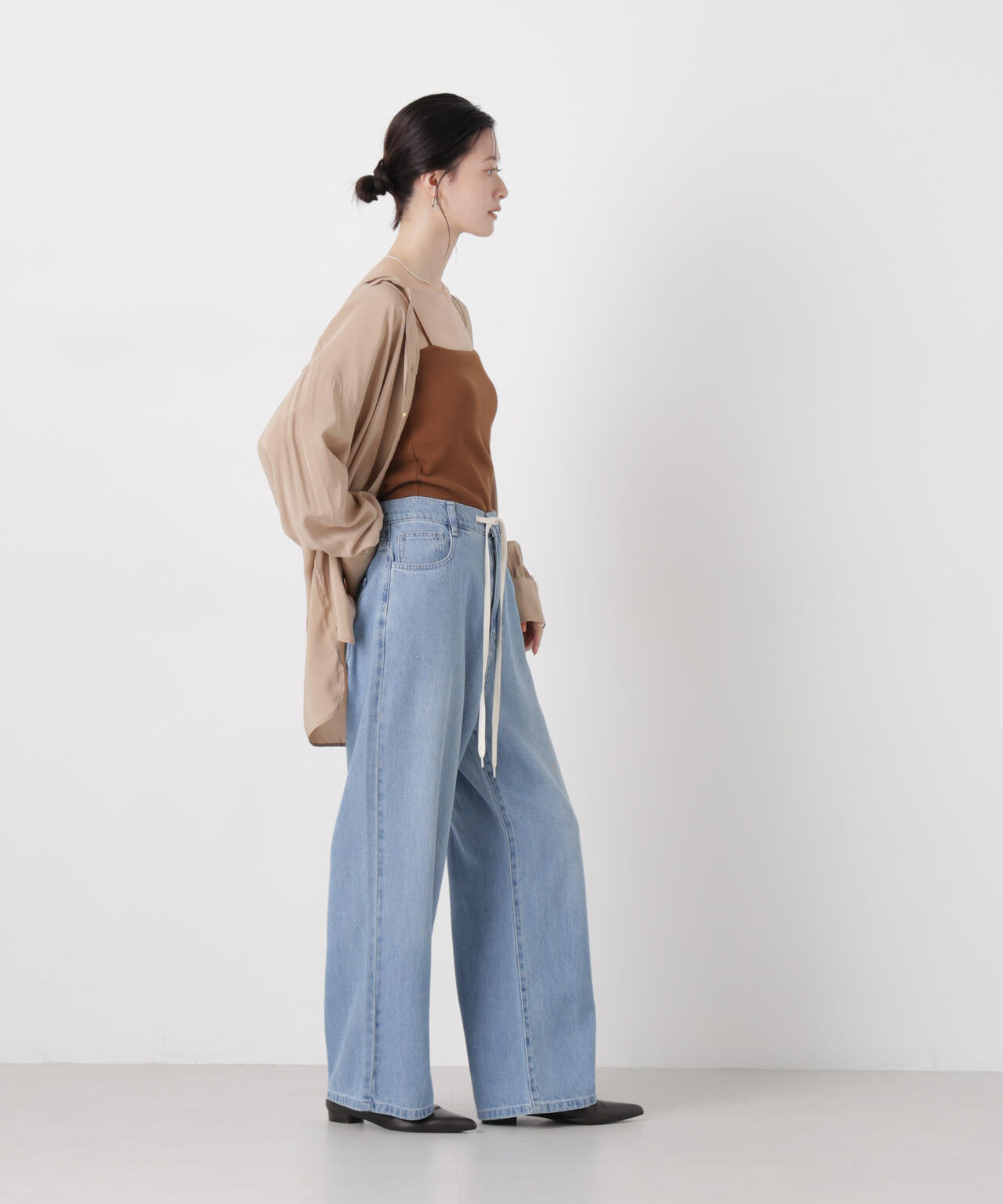 ウエストドロストワイドデニムパンツ 6736127306