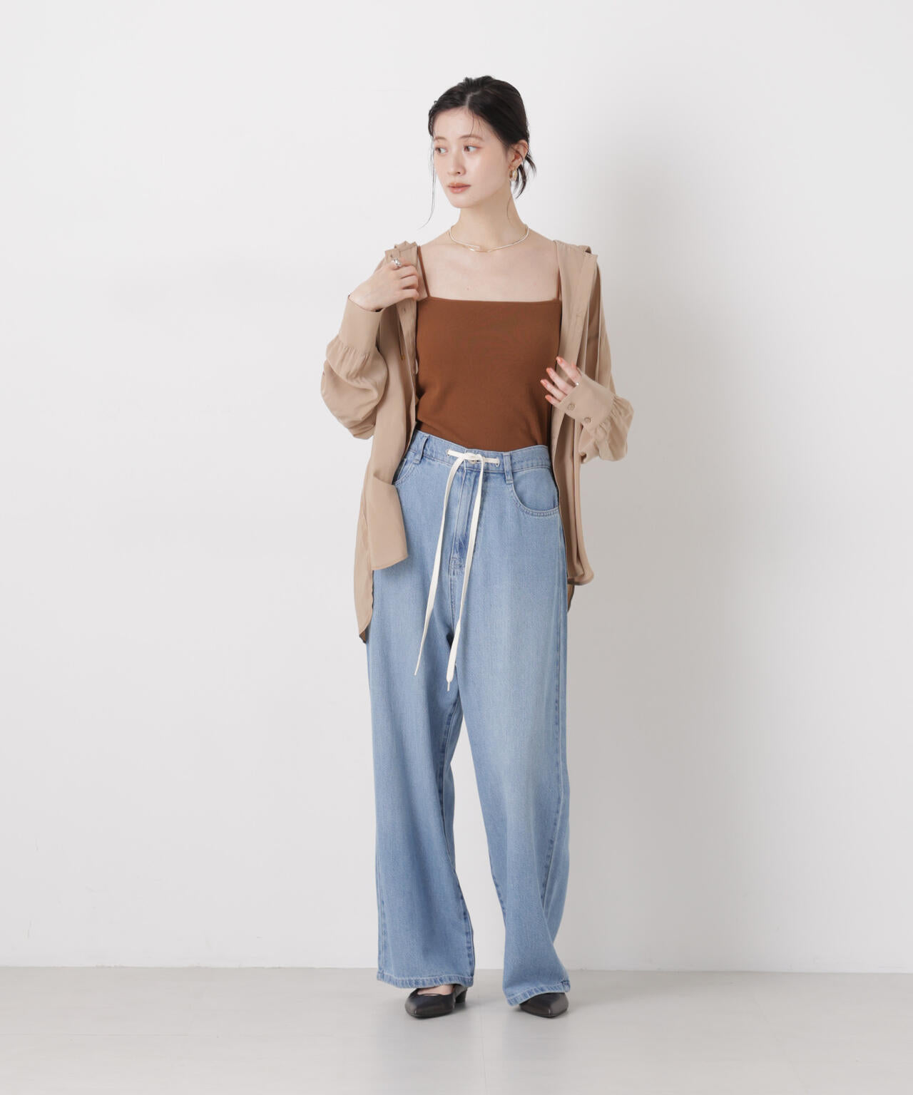 ウエストドロストワイドデニムパンツ 6736127306