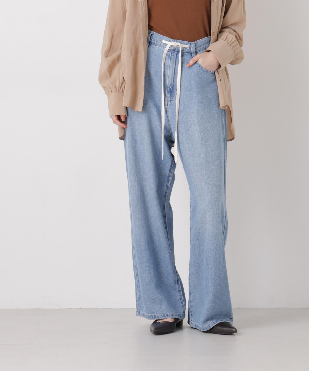 ウエストドロストワイドデニムパンツ 6736127306
