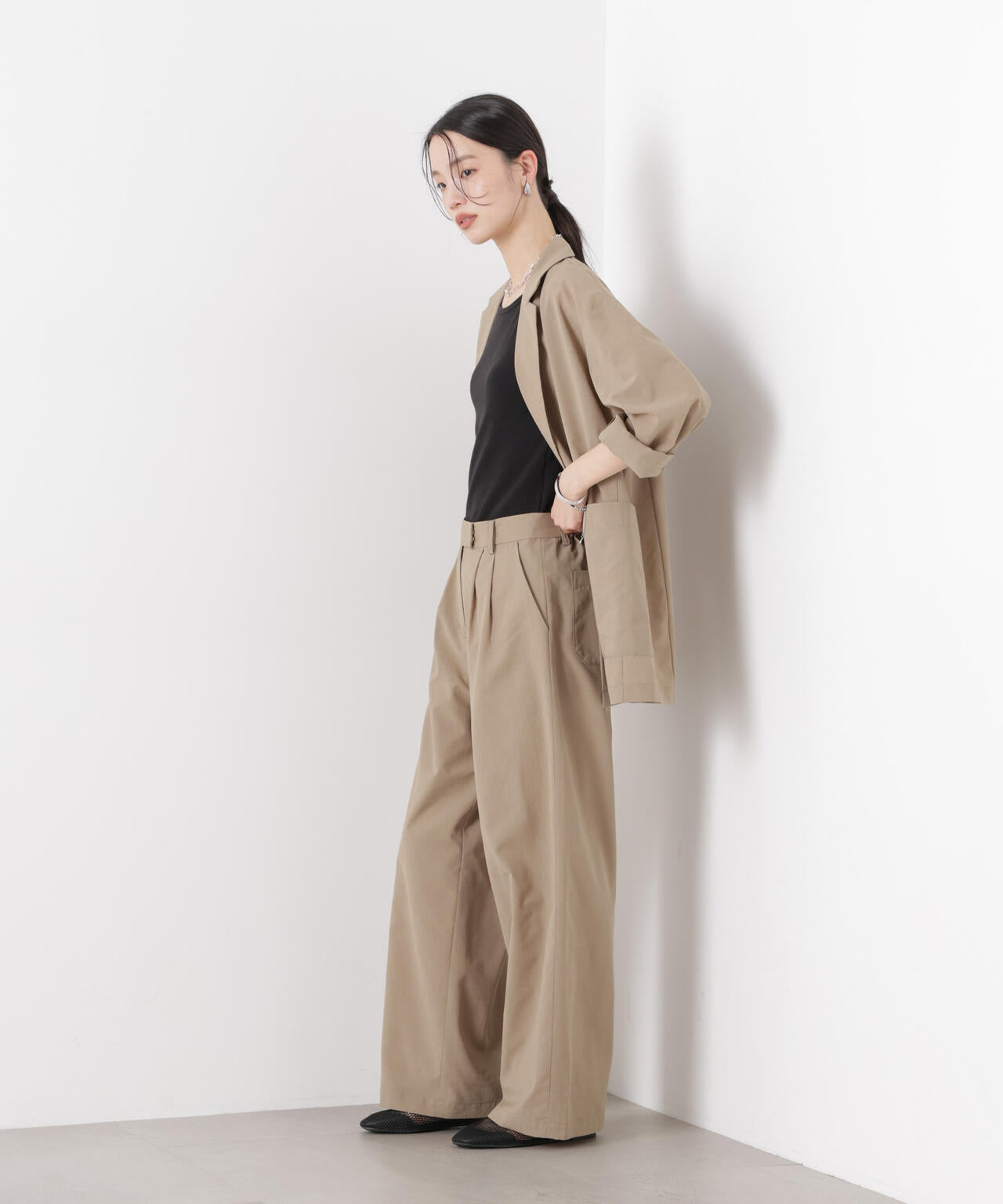 ソフトシアーツータックワイドパンツ(セットアップ可) 6736127308