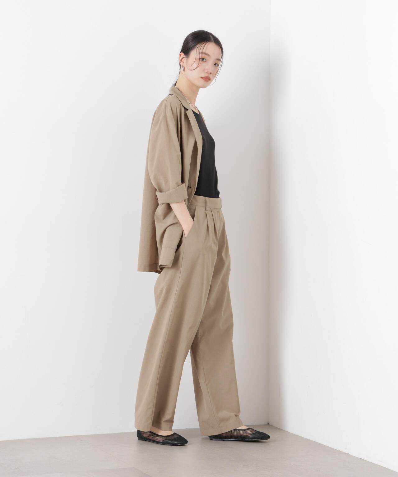 ソフトシアーツータックワイドパンツ(セットアップ可) 6736127308