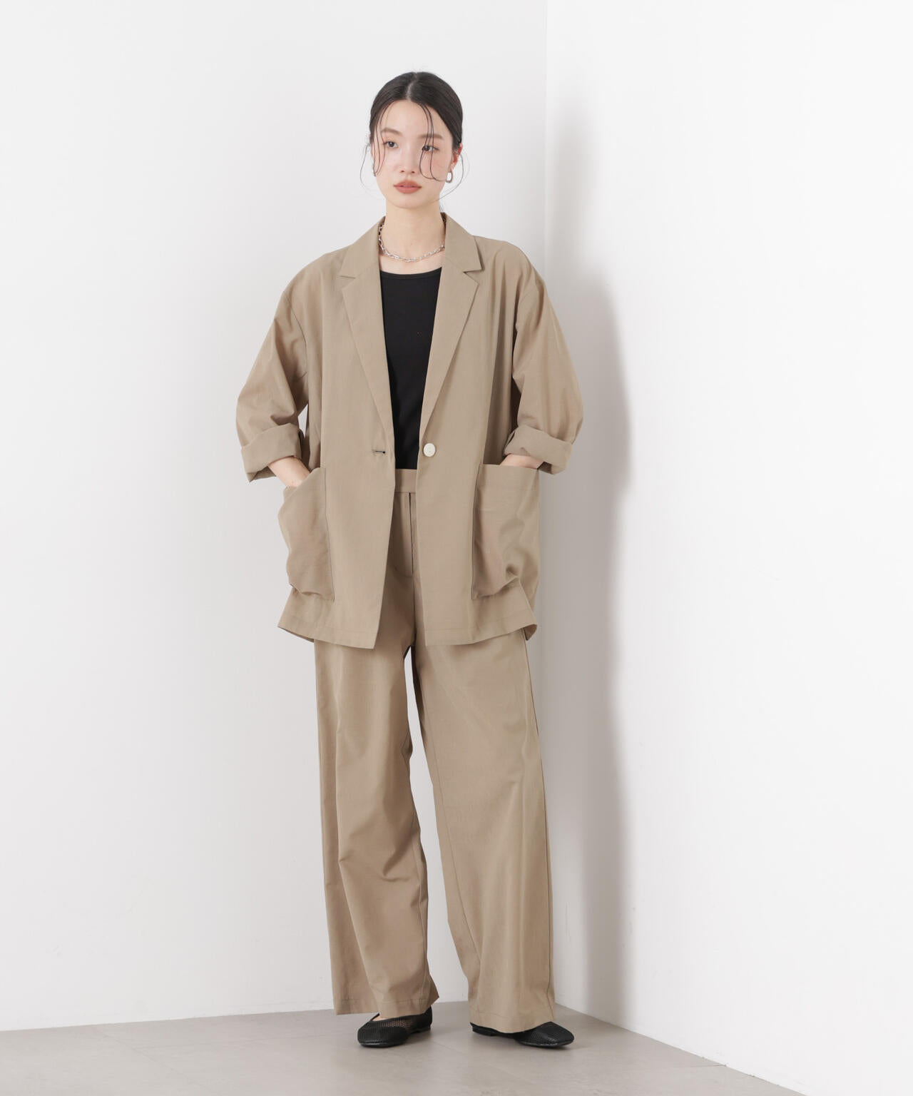 ソフトシアーツータックワイドパンツ(セットアップ可) 6736127308