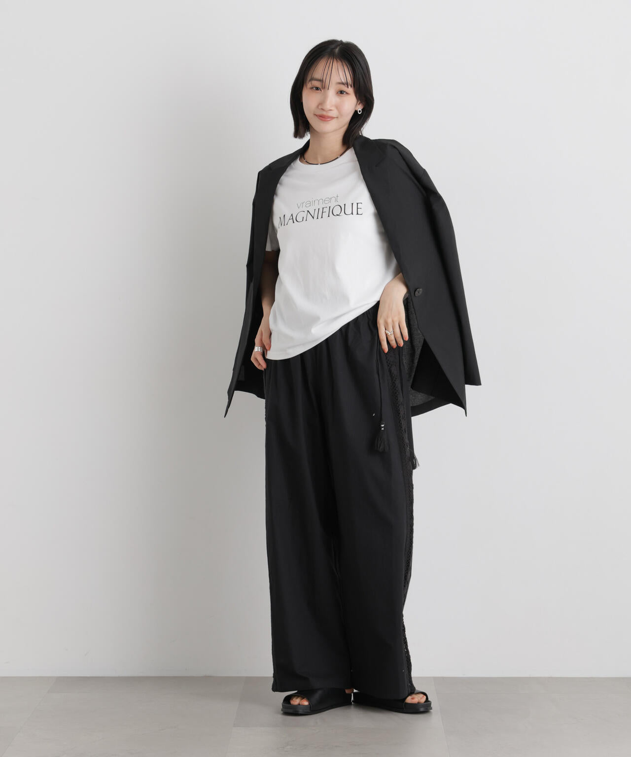 made in INDIA サイド レース ワイドパンツ