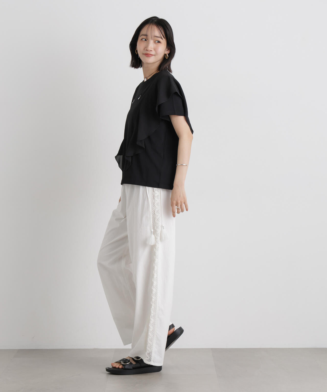 made in INDIA サイドレースワイドパンツ 6736127309