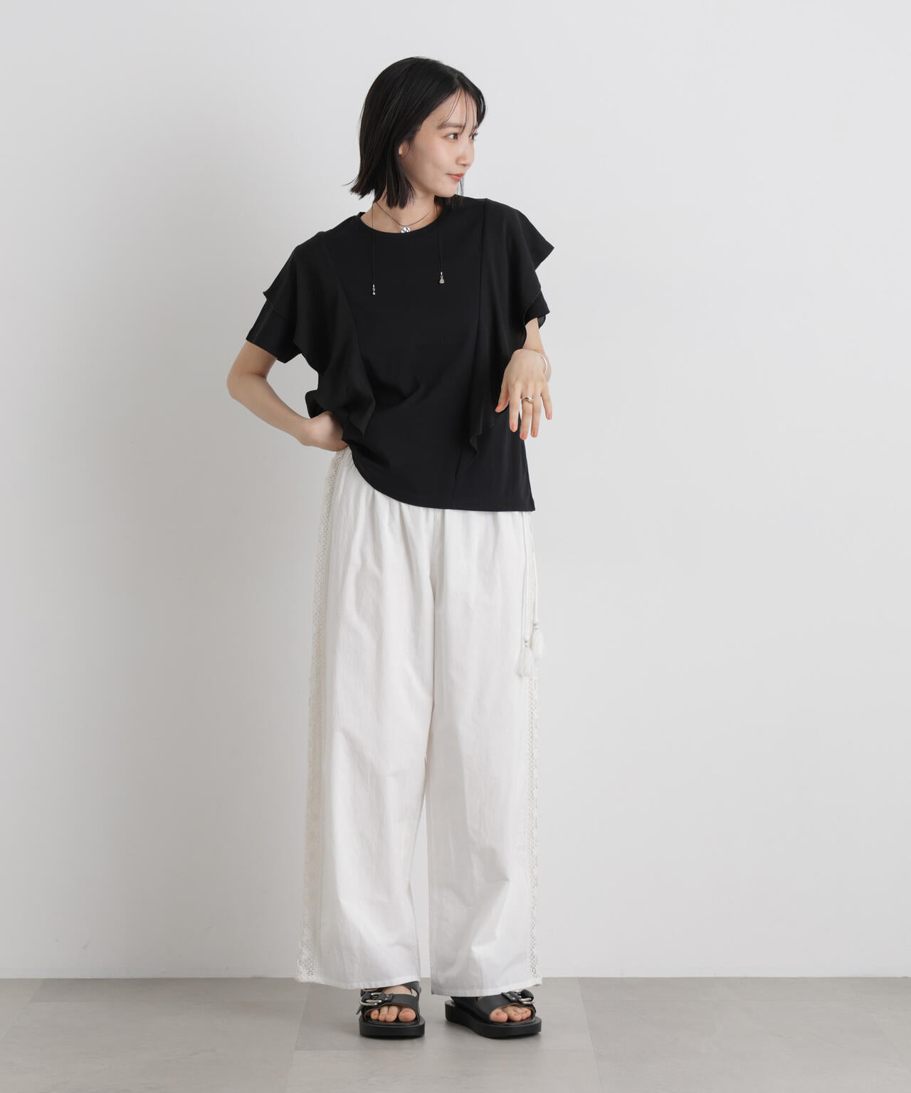 made in INDIA サイド レース ワイドパンツ