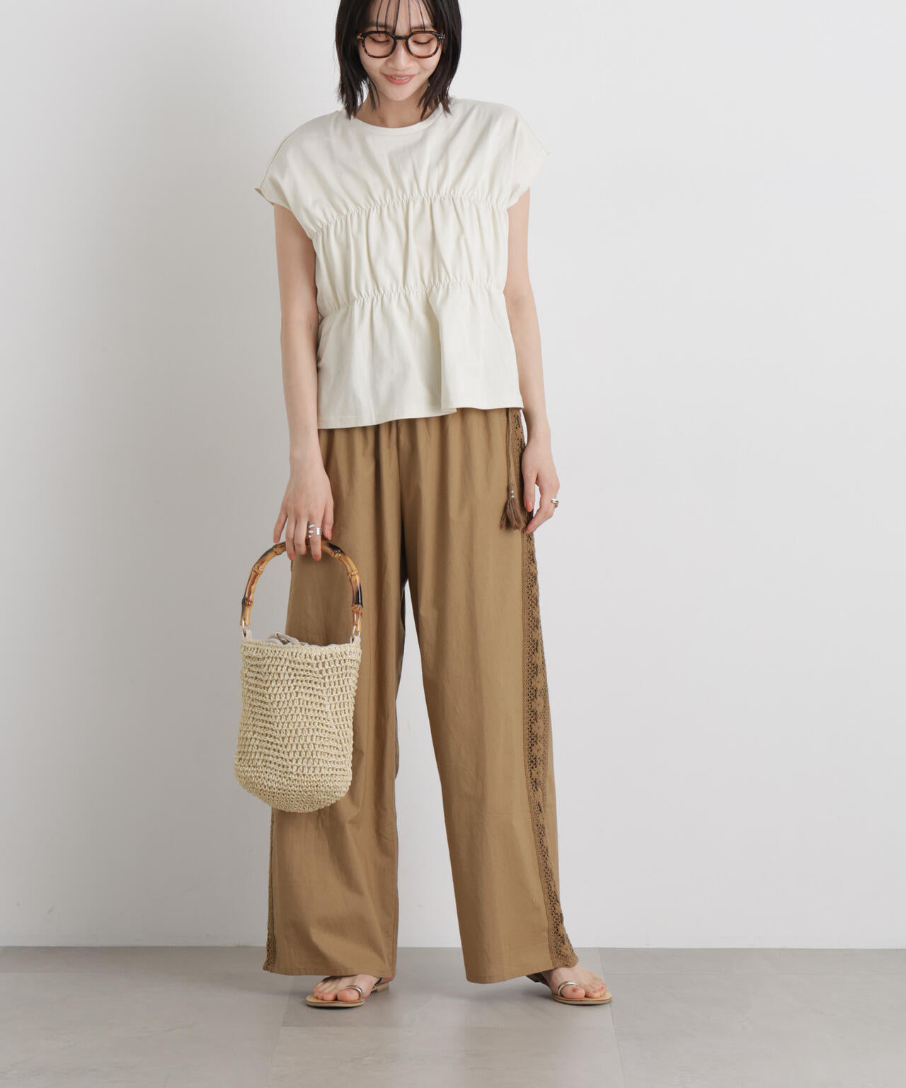 made in INDIA サイドレースワイドパンツ 6736127309