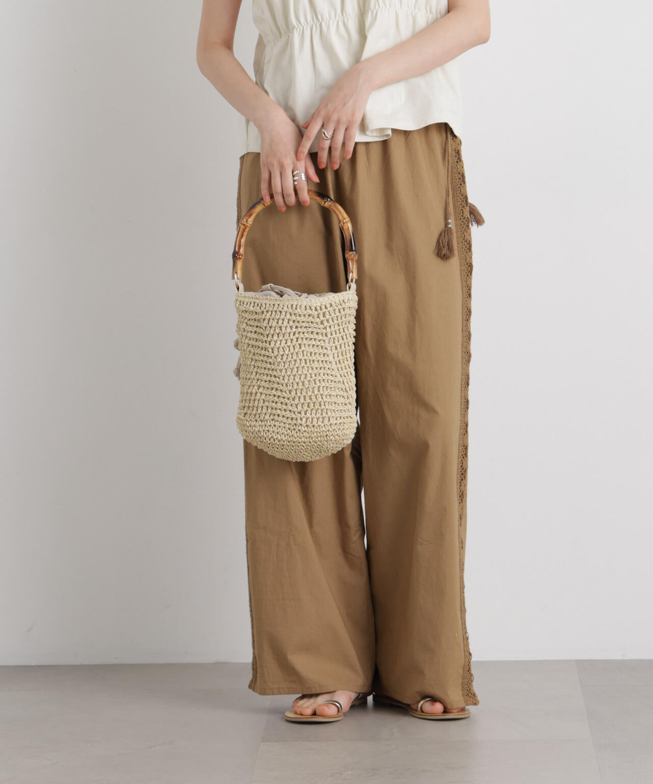 made in INDIA サイドレースワイドパンツ 6736127309