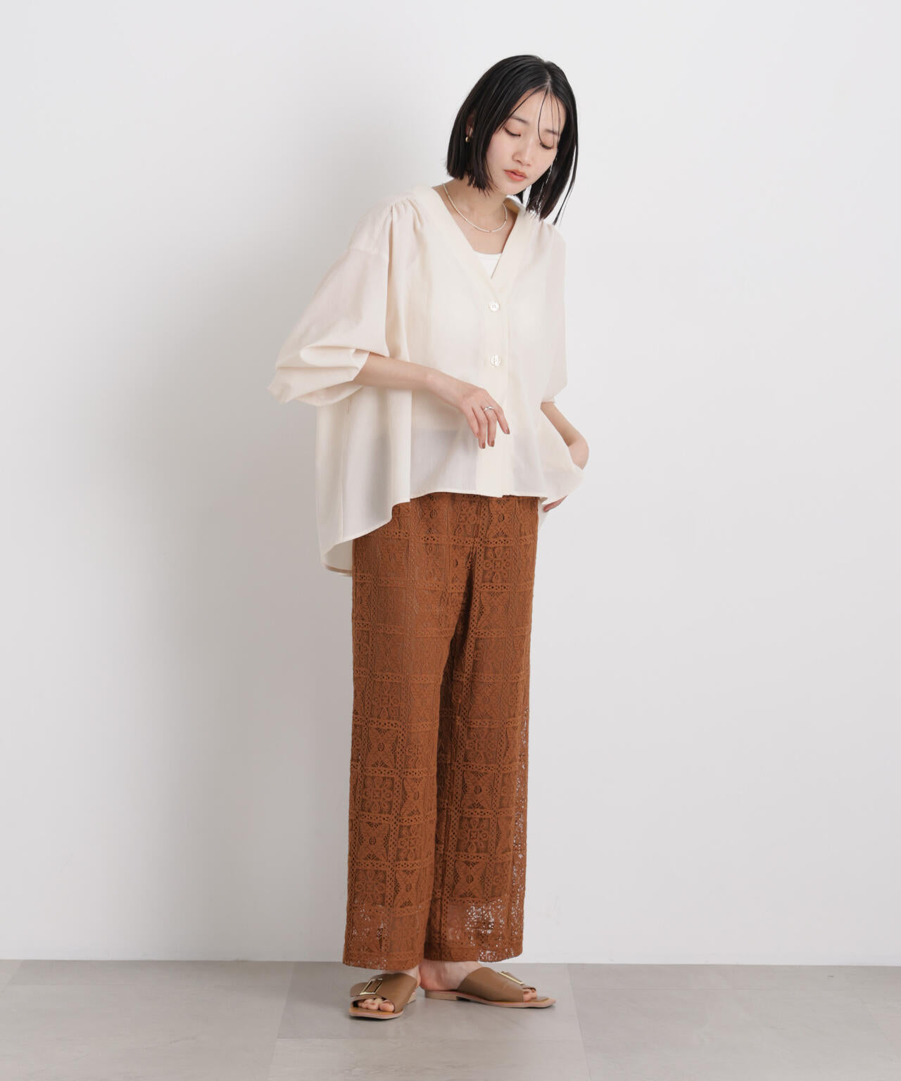 幾何柄レースパンツ(セットアップ可) 6736127318