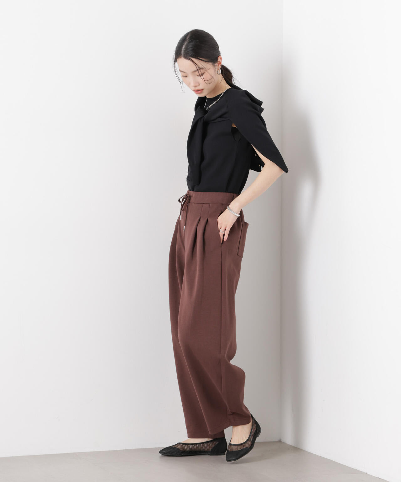 接触冷感ダンボールカットカーブシルエットパンツ(セットアップ可) 6736127320