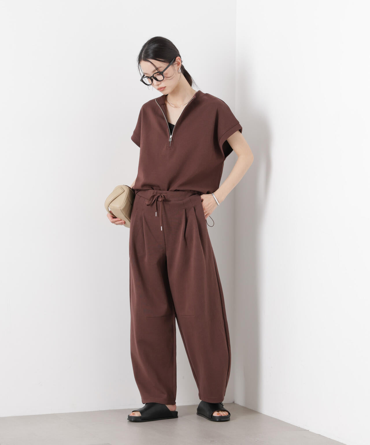 接触冷感 ダンボールカット カーブシルエット パンツ ( セットアップ 可)