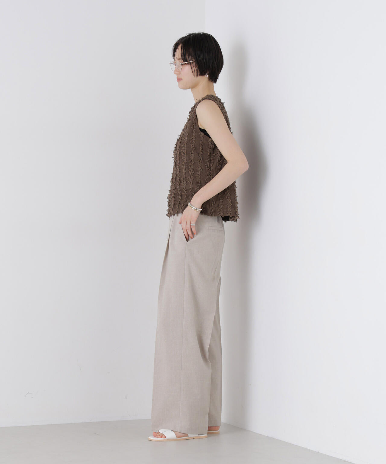 リネンライクワンタックセンタープレスパンツ(セットアップ可) 6736127327