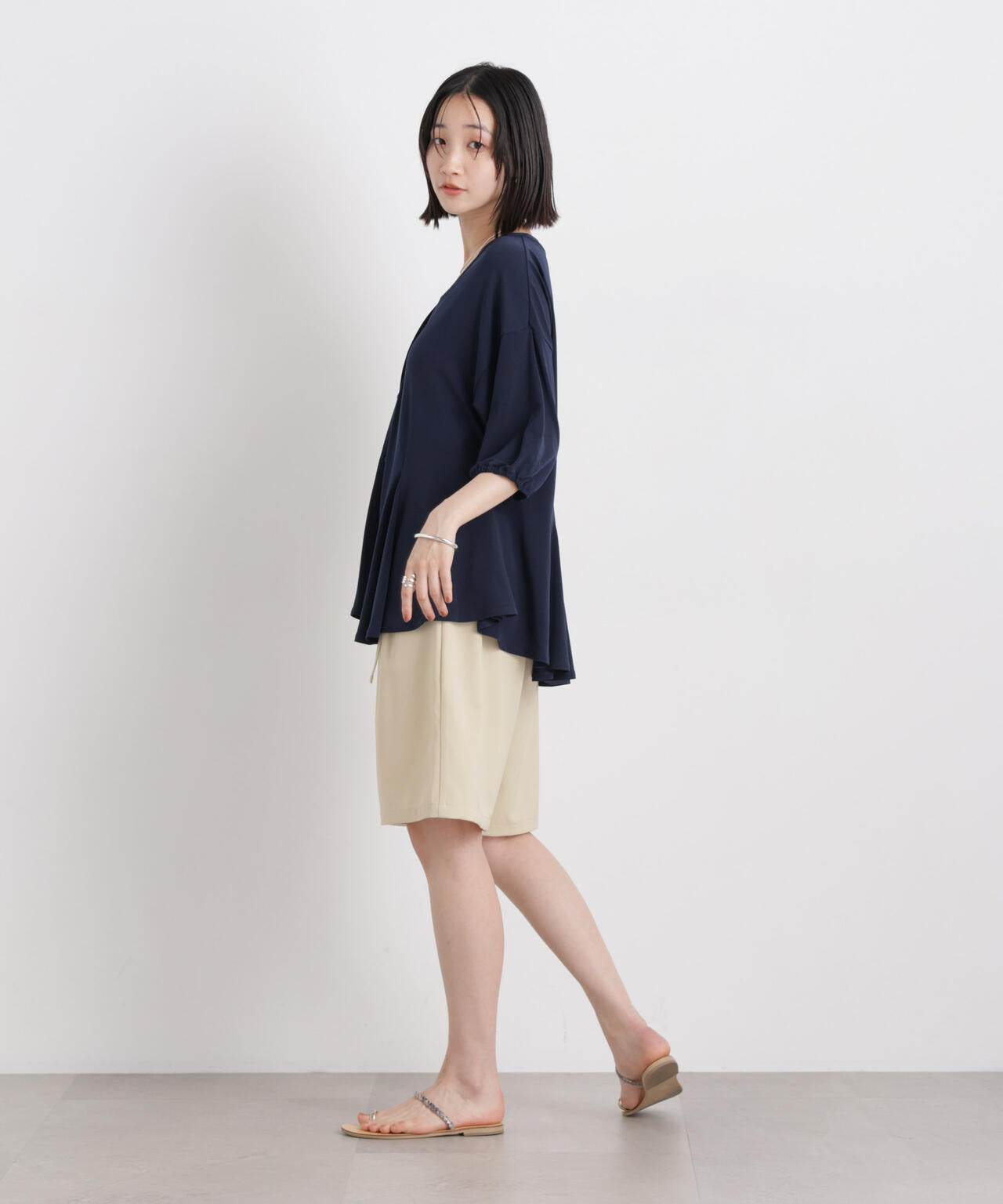 メランジ ストレッチ ベルト付 ハーフパンツ ( セットアップ 可)
