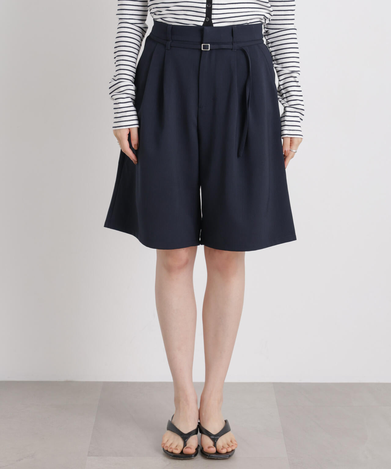 BPN ベルト付きハーフパンツ メランジ ストレッチ ベルト付 ハーフパンツ ( セットアップ 可)