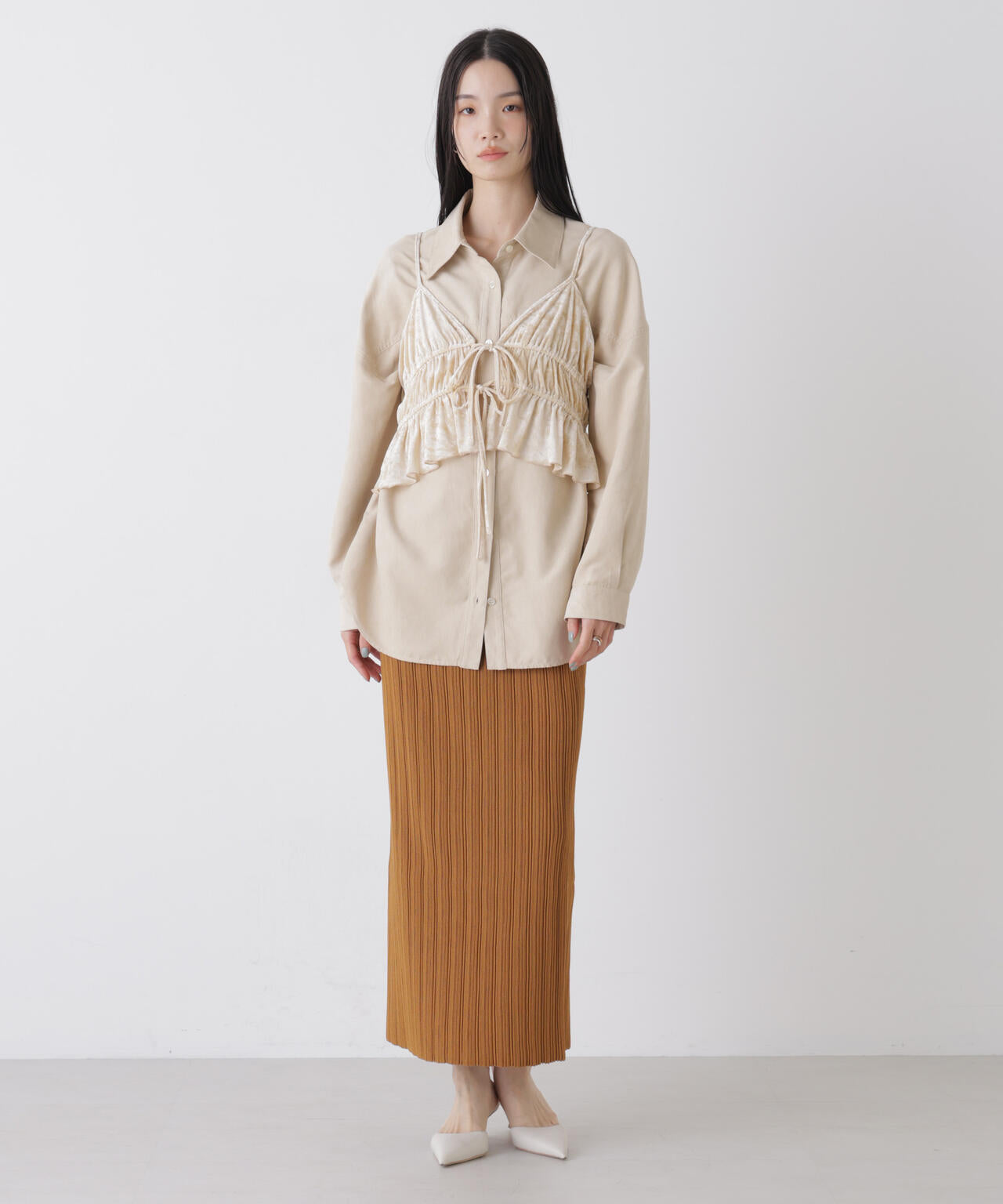 プリーツニットナロースカート(セットアップ可) 6736130301