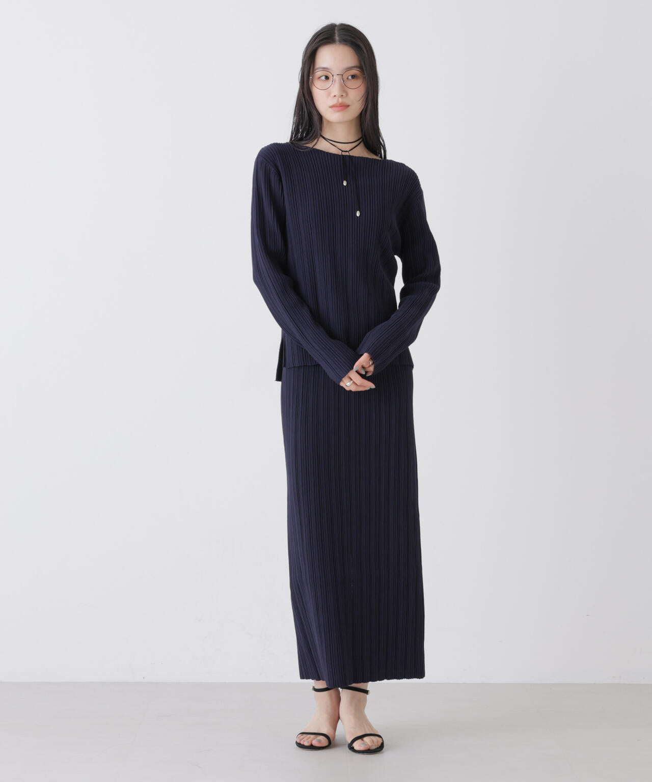 プリーツニットナロースカート(セットアップ可) 6736130301