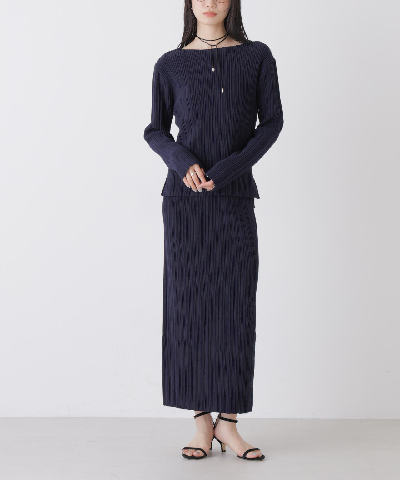 プリーツニットナロースカート(セットアップ可)