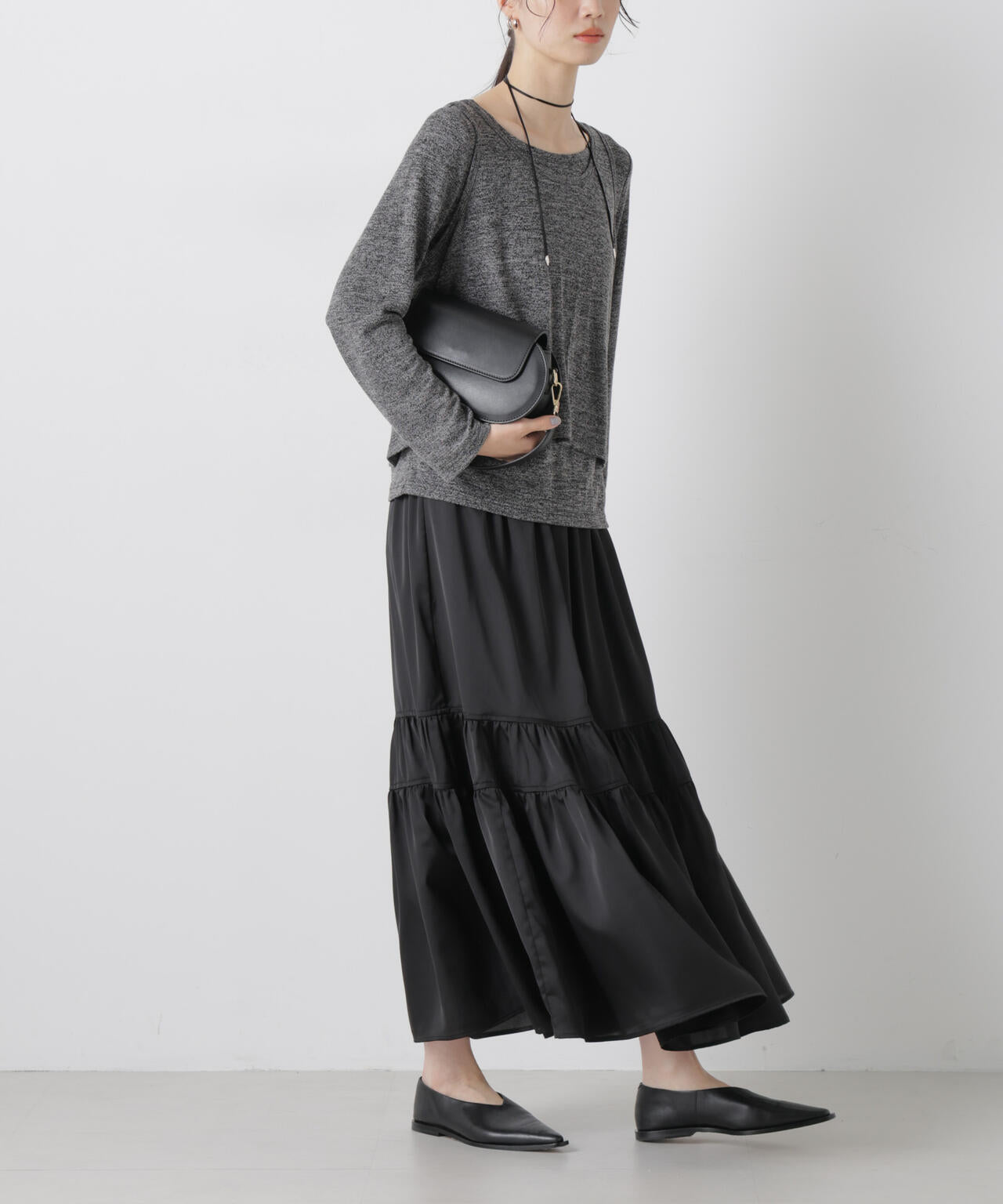 ティアード切り替えサテンギャザースカート 6736130302