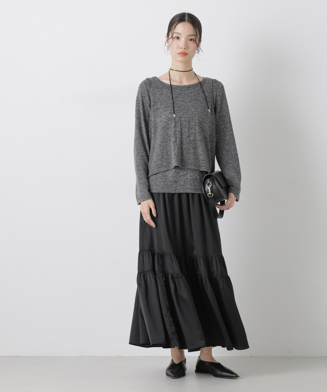 ティアード切り替えサテンギャザースカート 6736130302