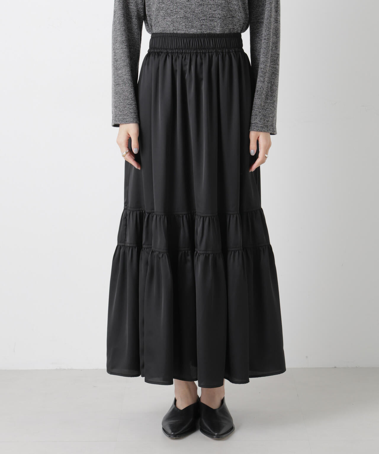 ティアード切り替えサテンギャザースカート 6736130302