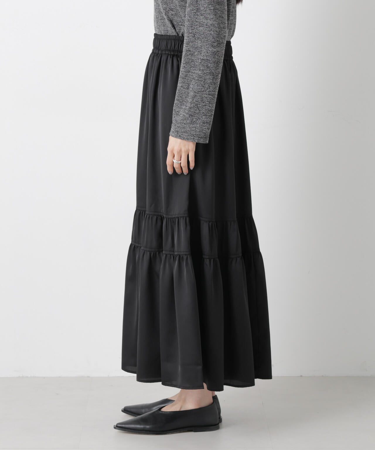 ティアード切り替えサテンギャザースカート 6736130302