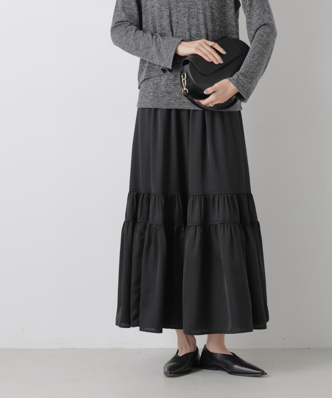 ティアード切り替えサテンギャザースカート 6736130302