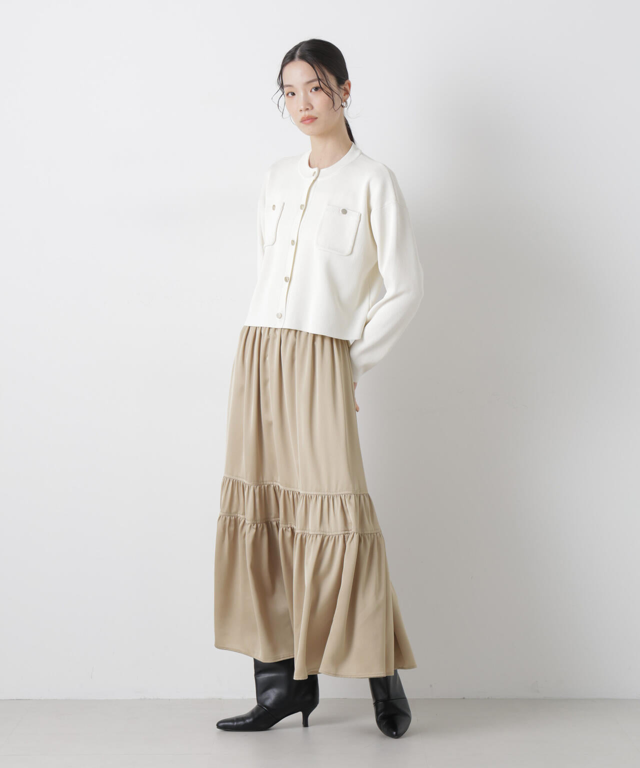 ティアード切り替えサテンギャザースカート 6736130302