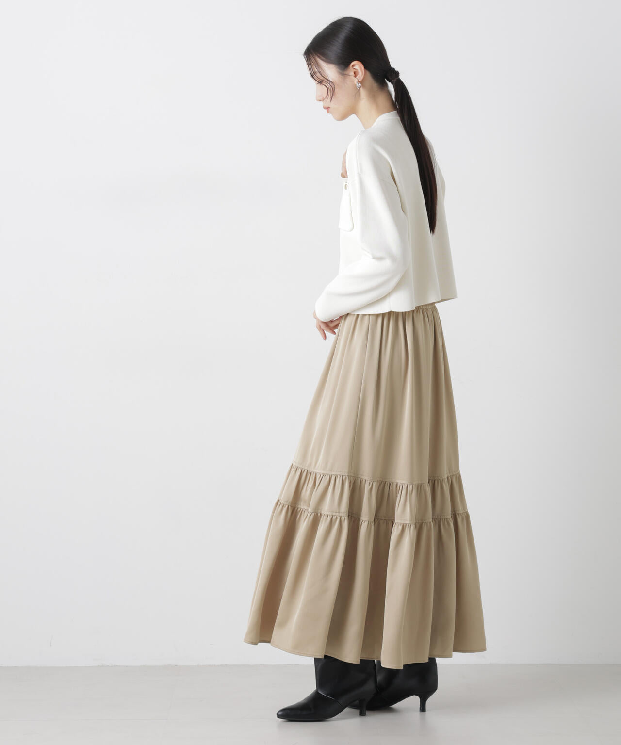 ティアード切り替えサテンギャザースカート 6736130302