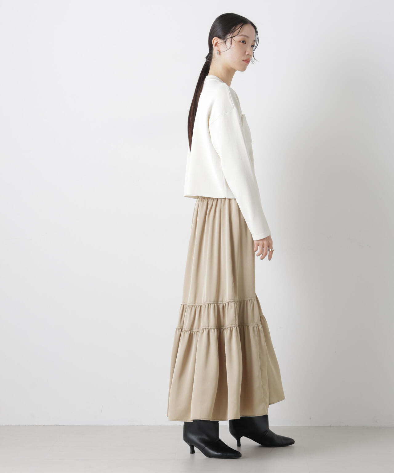ティアード切り替えサテンギャザースカート 6736130302