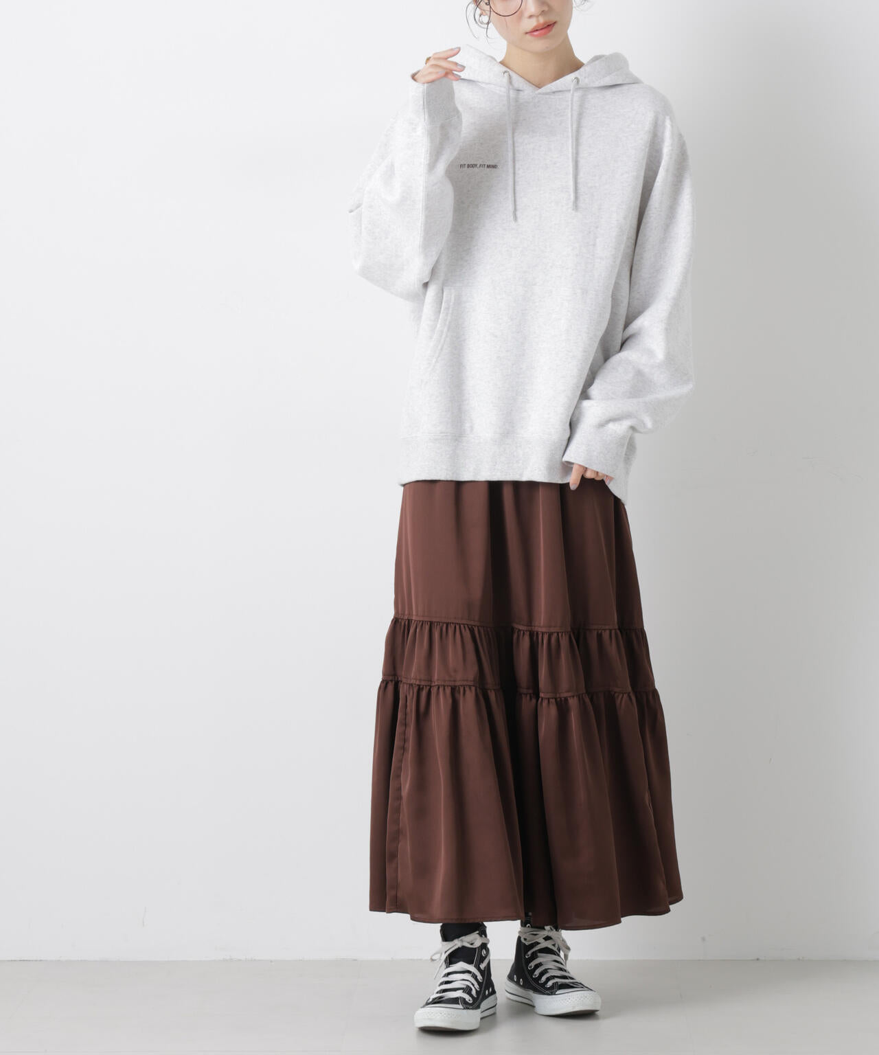 ティアード切り替えサテンギャザースカート 6736130302