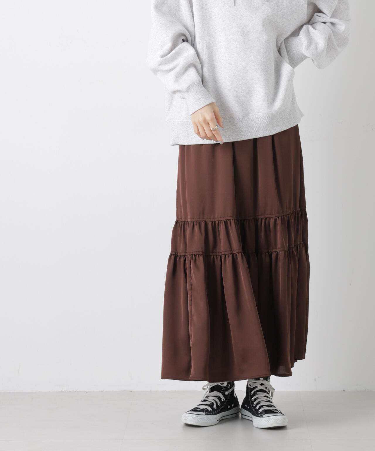 ティアード切り替えサテンギャザースカート 6736130302