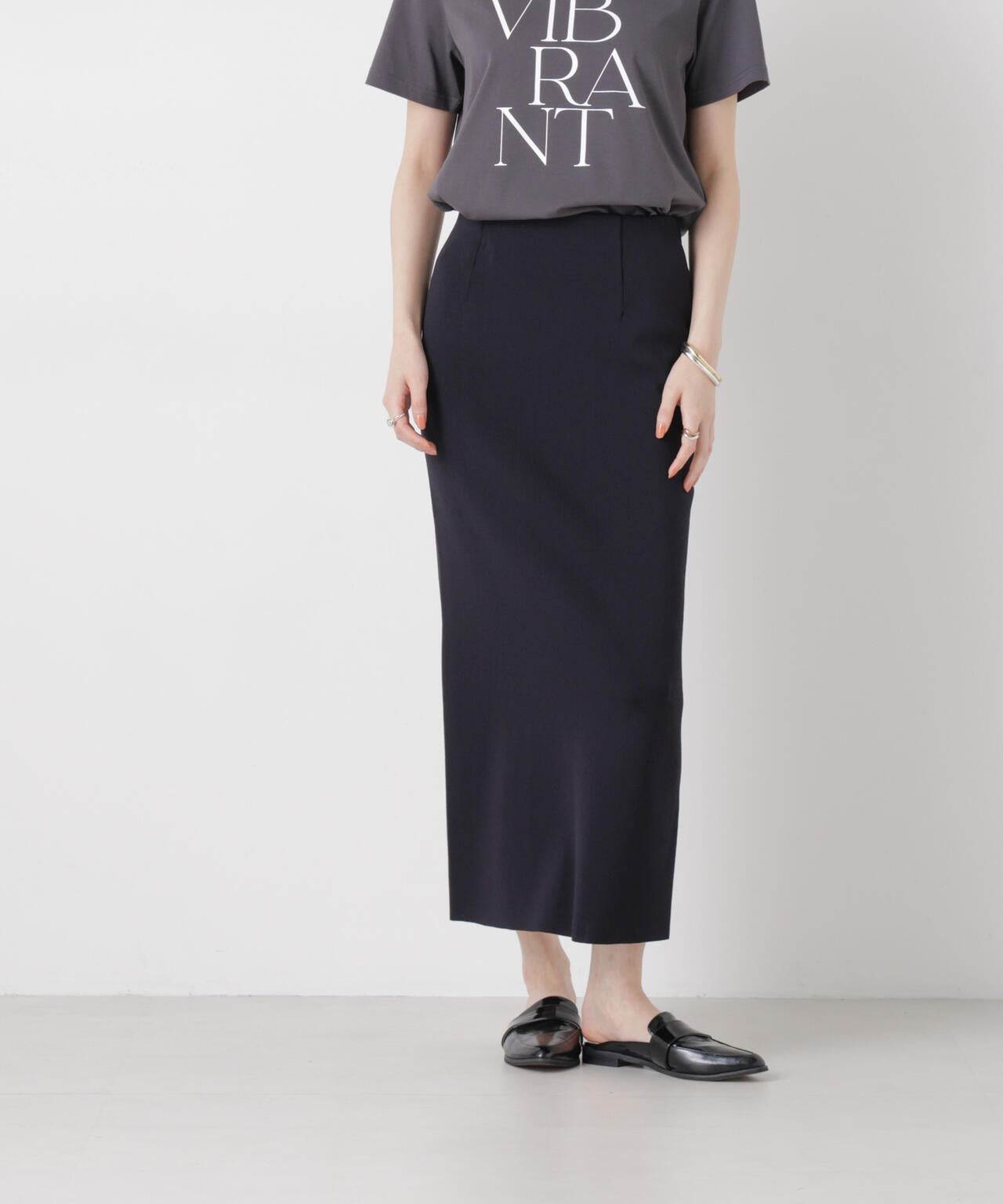 洗濯機洗可ストレートラインニットスカート(セットアップ可)