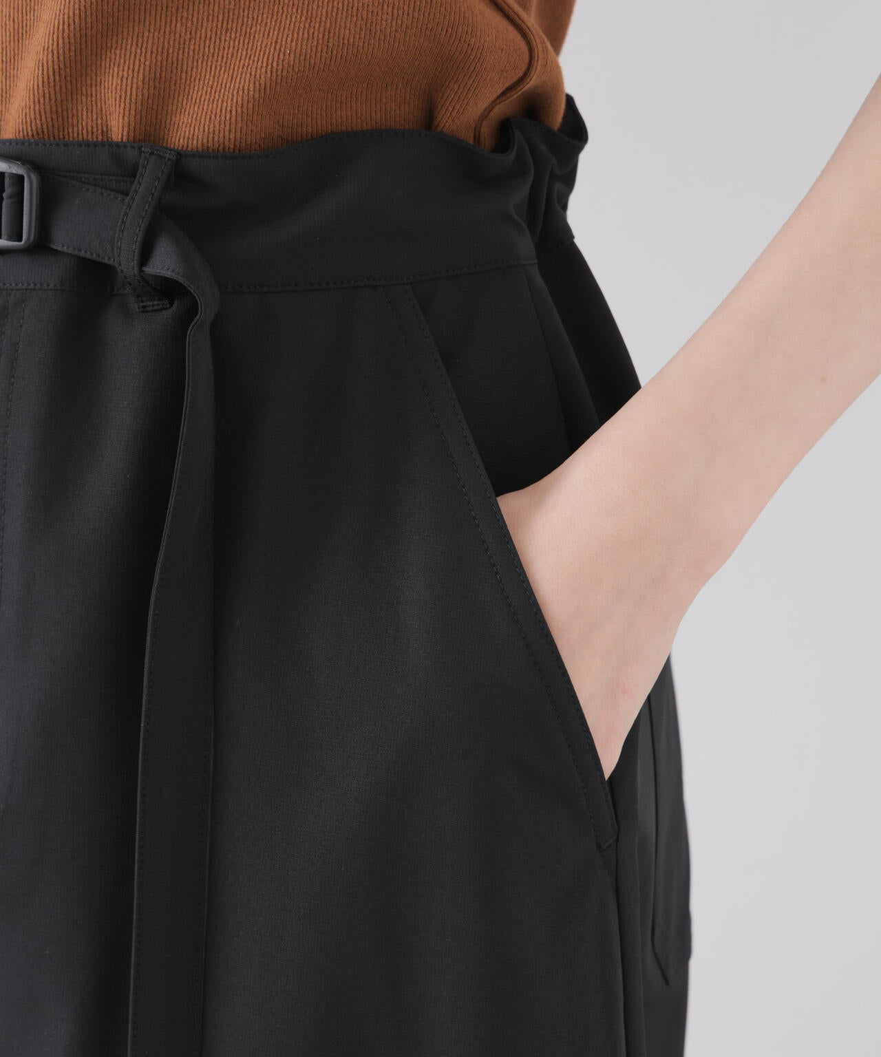 多機能2wayストレッチ ベルテッドセミフレアマキシスカート(セットアップ可) 6736130305