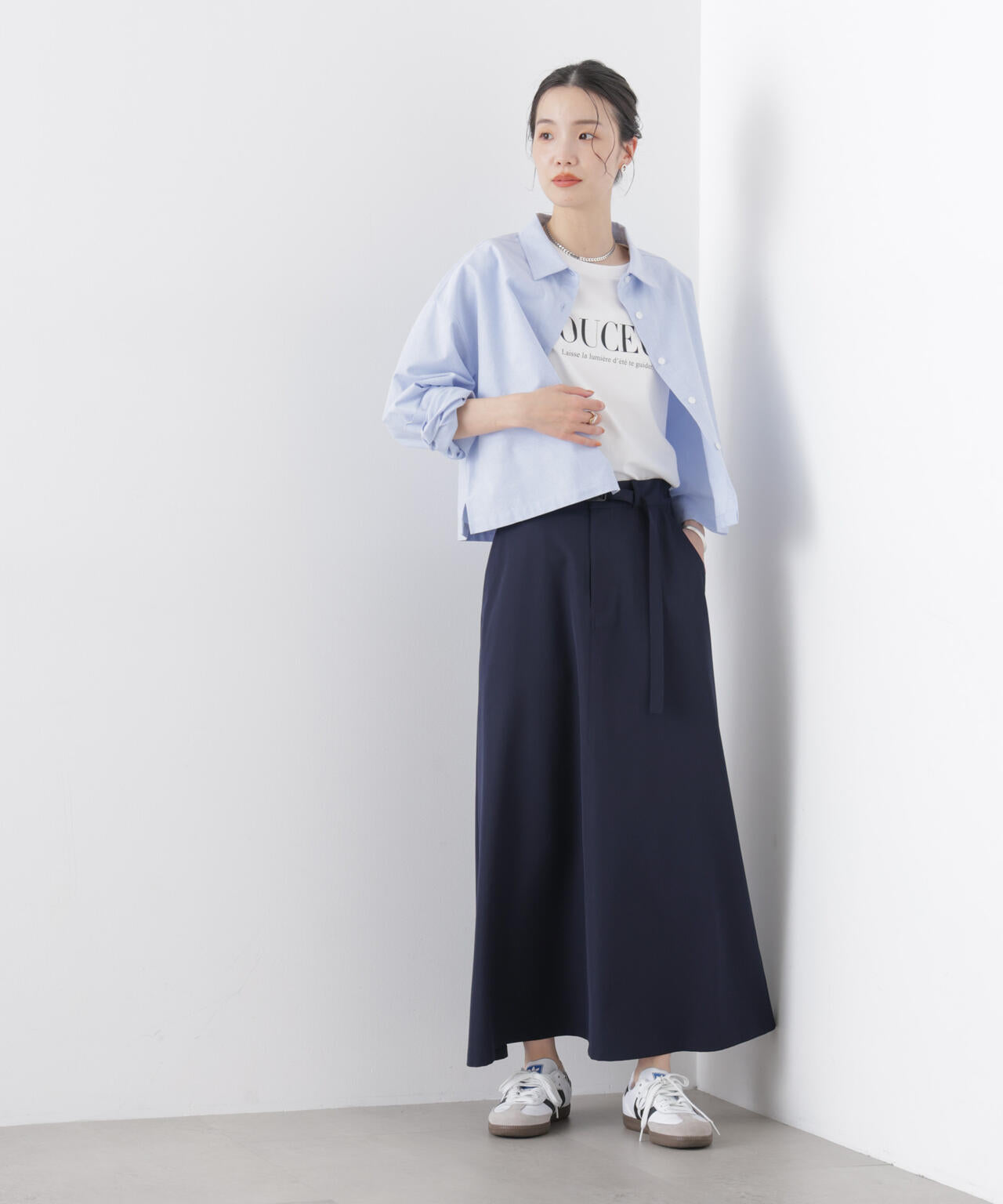 多機能2wayストレッチ ベルテッドセミフレアマキシスカート(セットアップ可) 6736130305