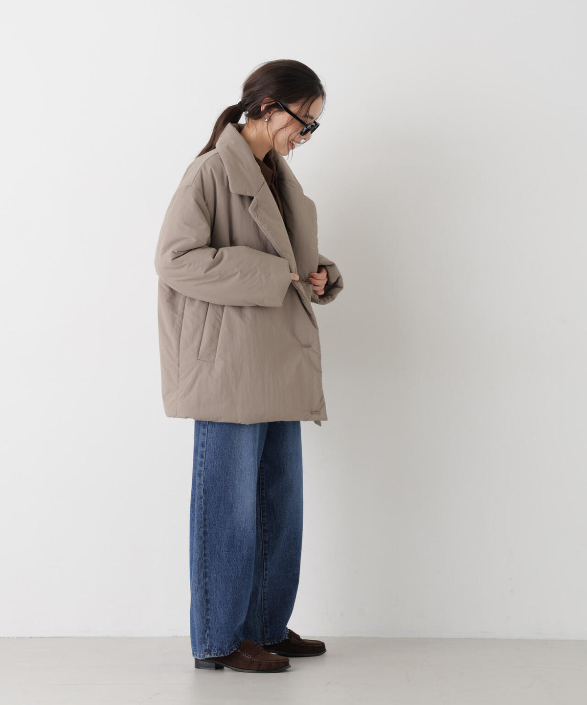 撥水加工ナイロンワッシャー中綿裾ドロストＷミドルコート 6736211308