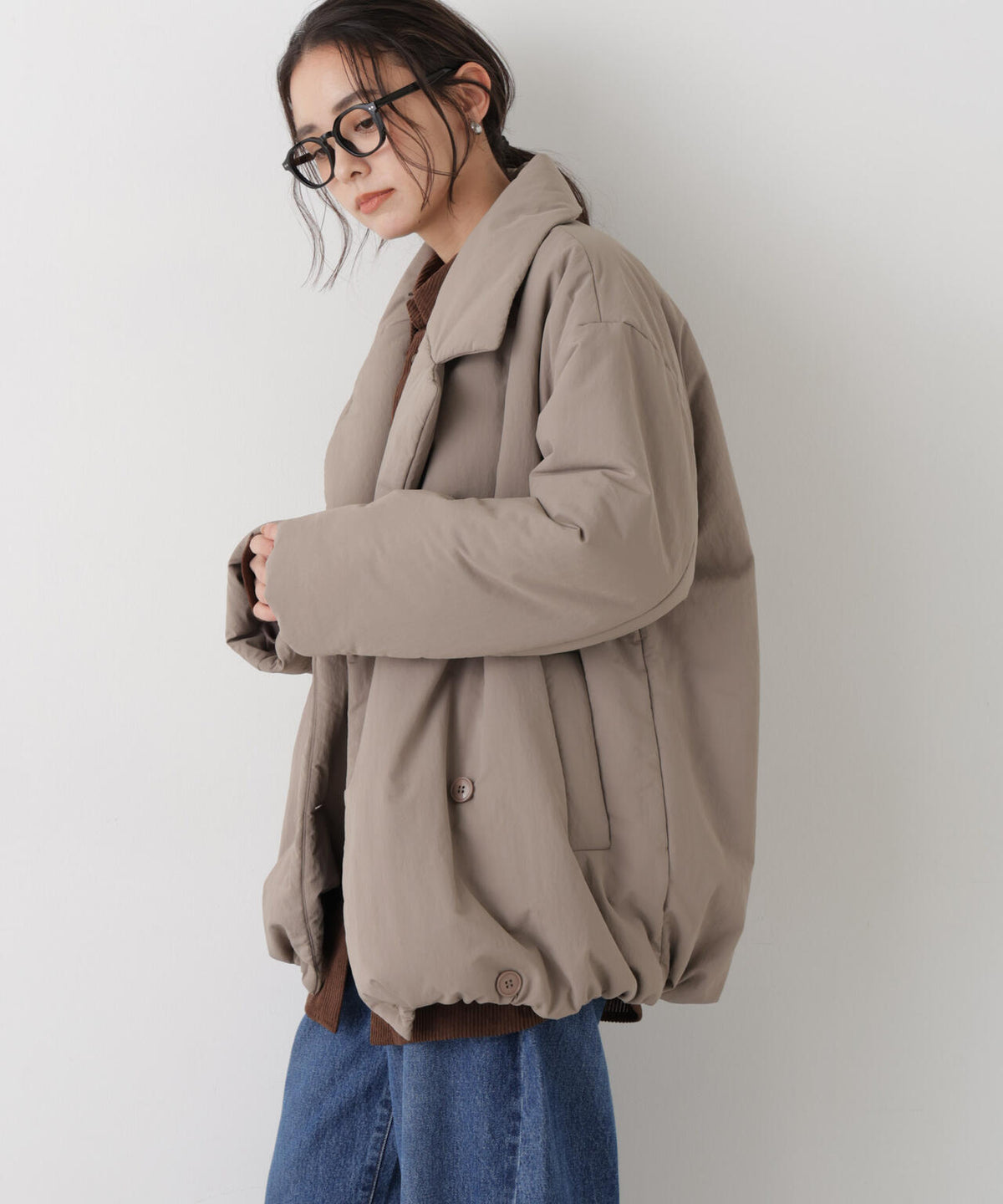 撥水加工ナイロンワッシャー中綿裾ドロストＷミドルコート 6736211308