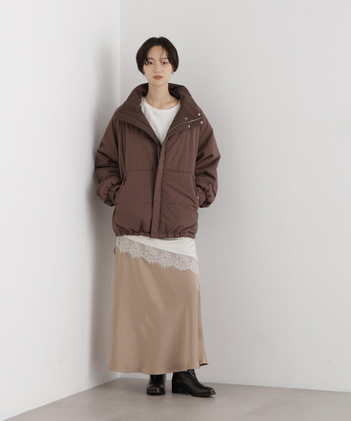 撥水加工 リバーシブルチェック中綿ブルゾン 6736212300