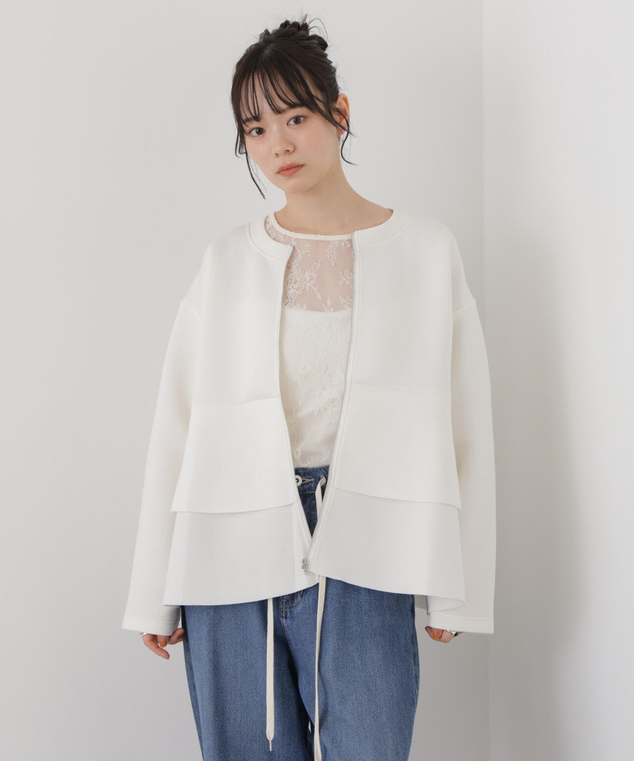 ダンボールカットフリルデザインジップジャケット 6736216303