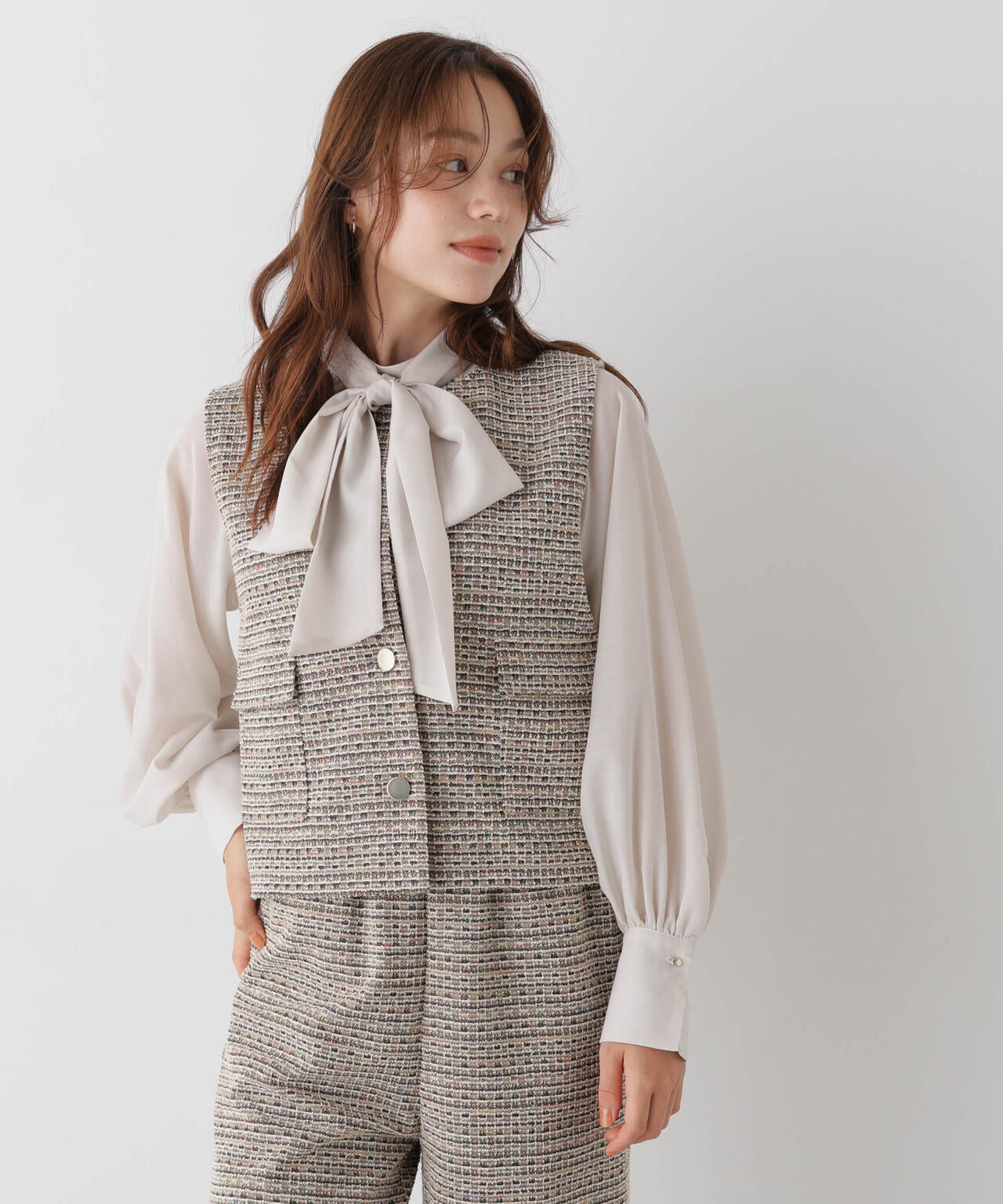 カットツイード金ボタンジレ(セットアップ可) 6736216305