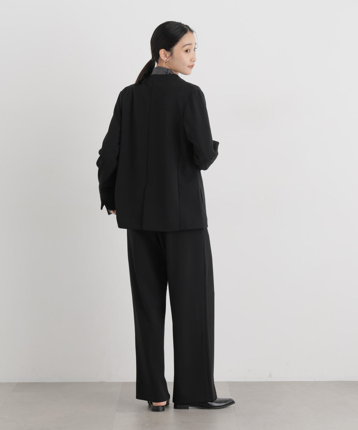 ストレッチカットジョーゼットノーカラージャケット(セットアップ可) 6736216310