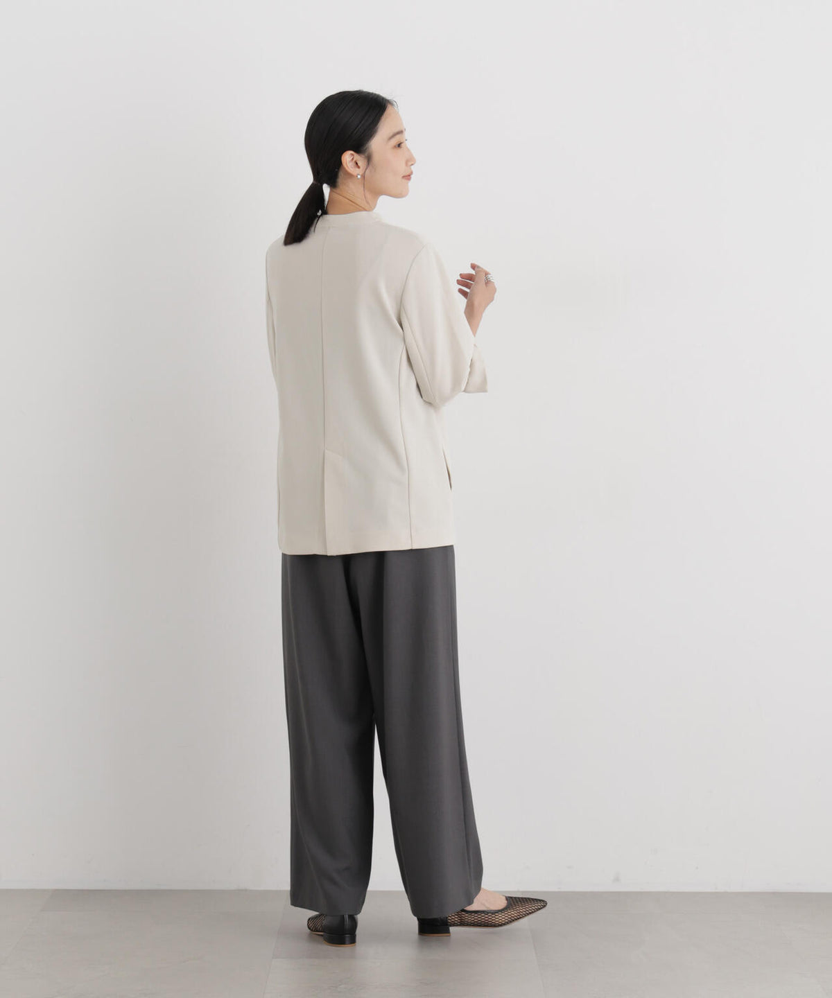 ストレッチカットジョーゼットノーカラージャケット(セットアップ可) 6736216310