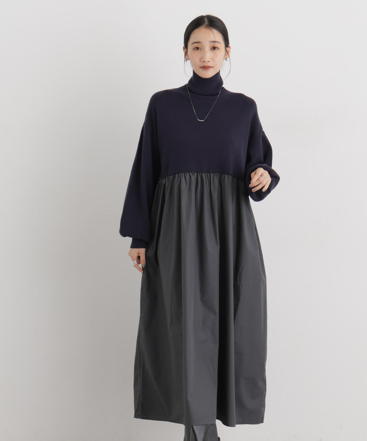 異素材コンビドッキングタートルワンピース 6736219311