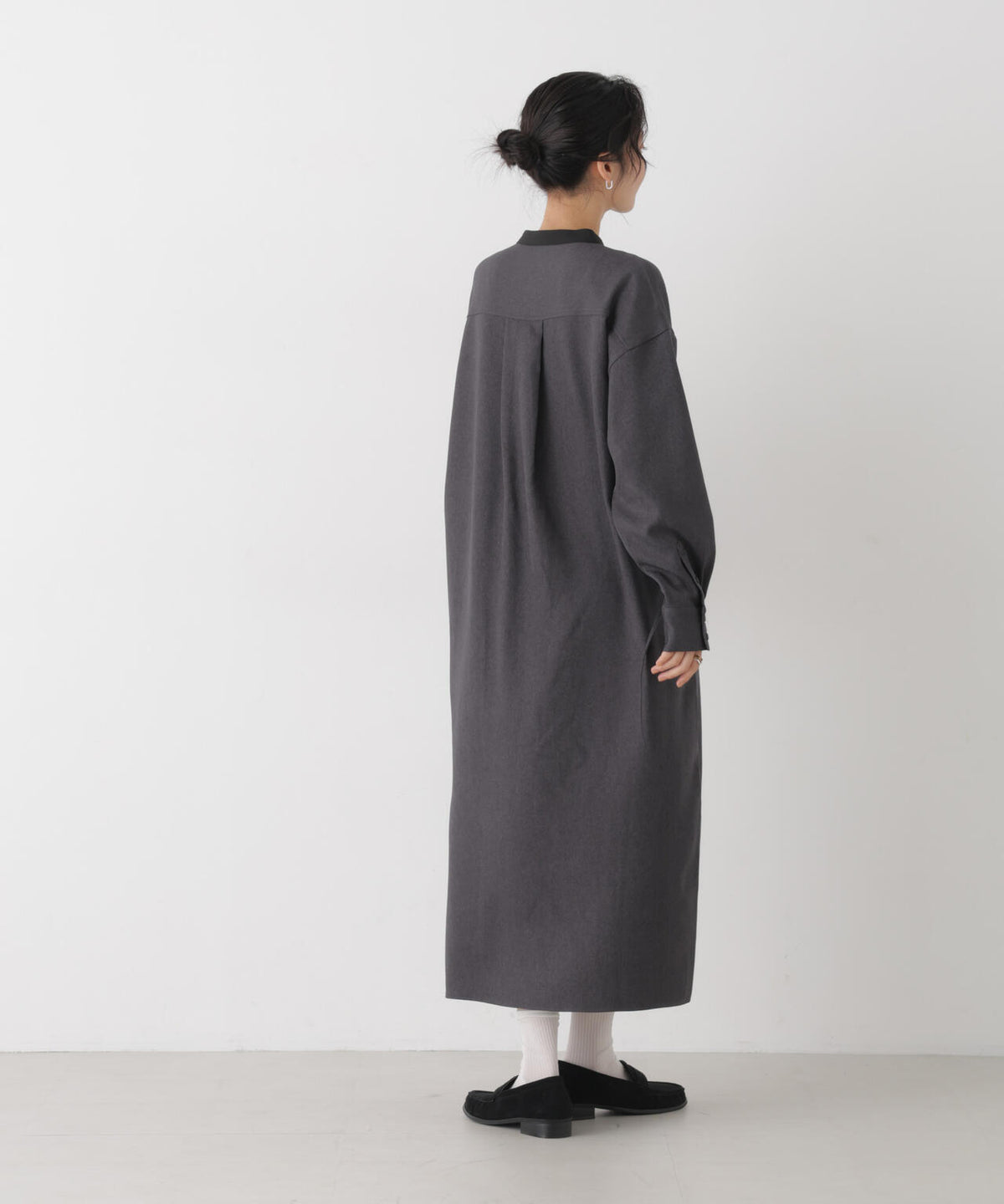 フロントドロストギャザーバイカラーシャツワンピース 6736219313