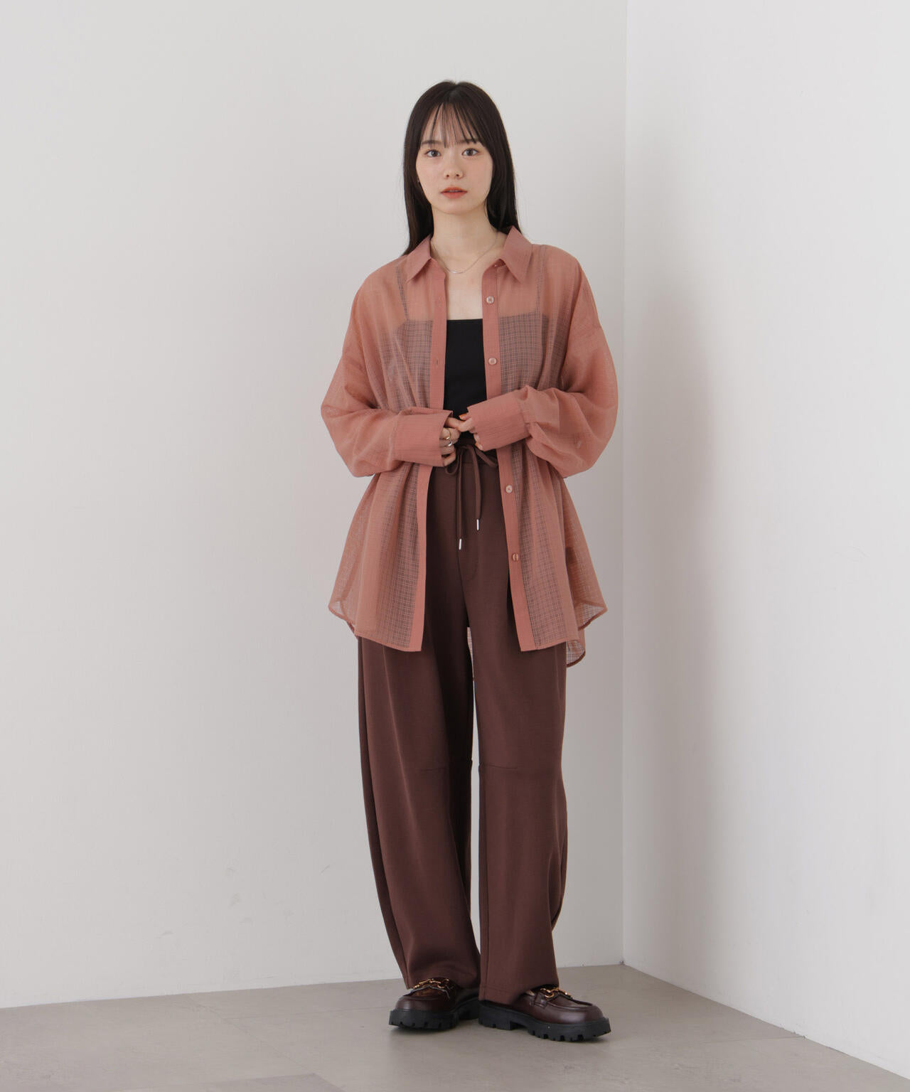 シアーチェックドロストシャツ 6736220303