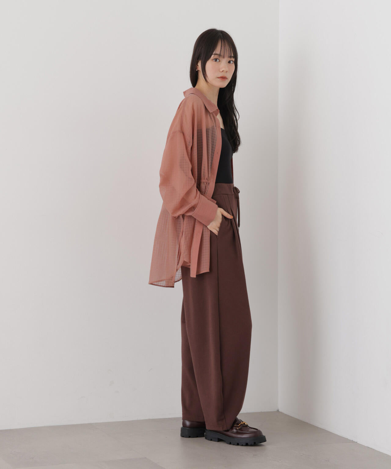 シアーチェックドロストシャツ 6736220303